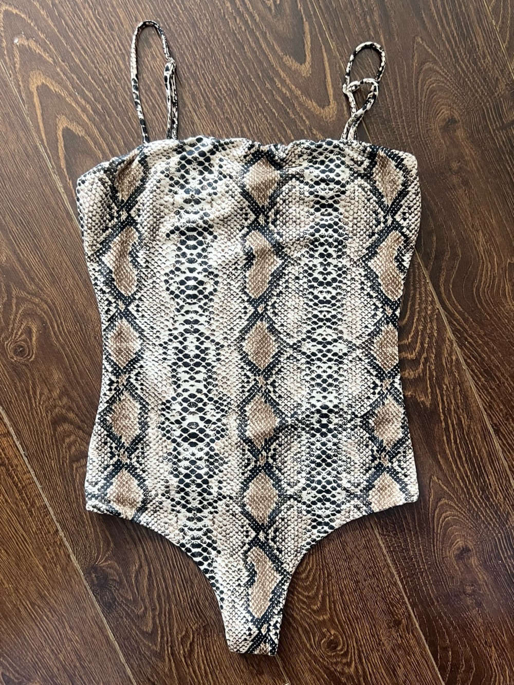 Snake Print One-Piece Swimsuit in Beige and Black